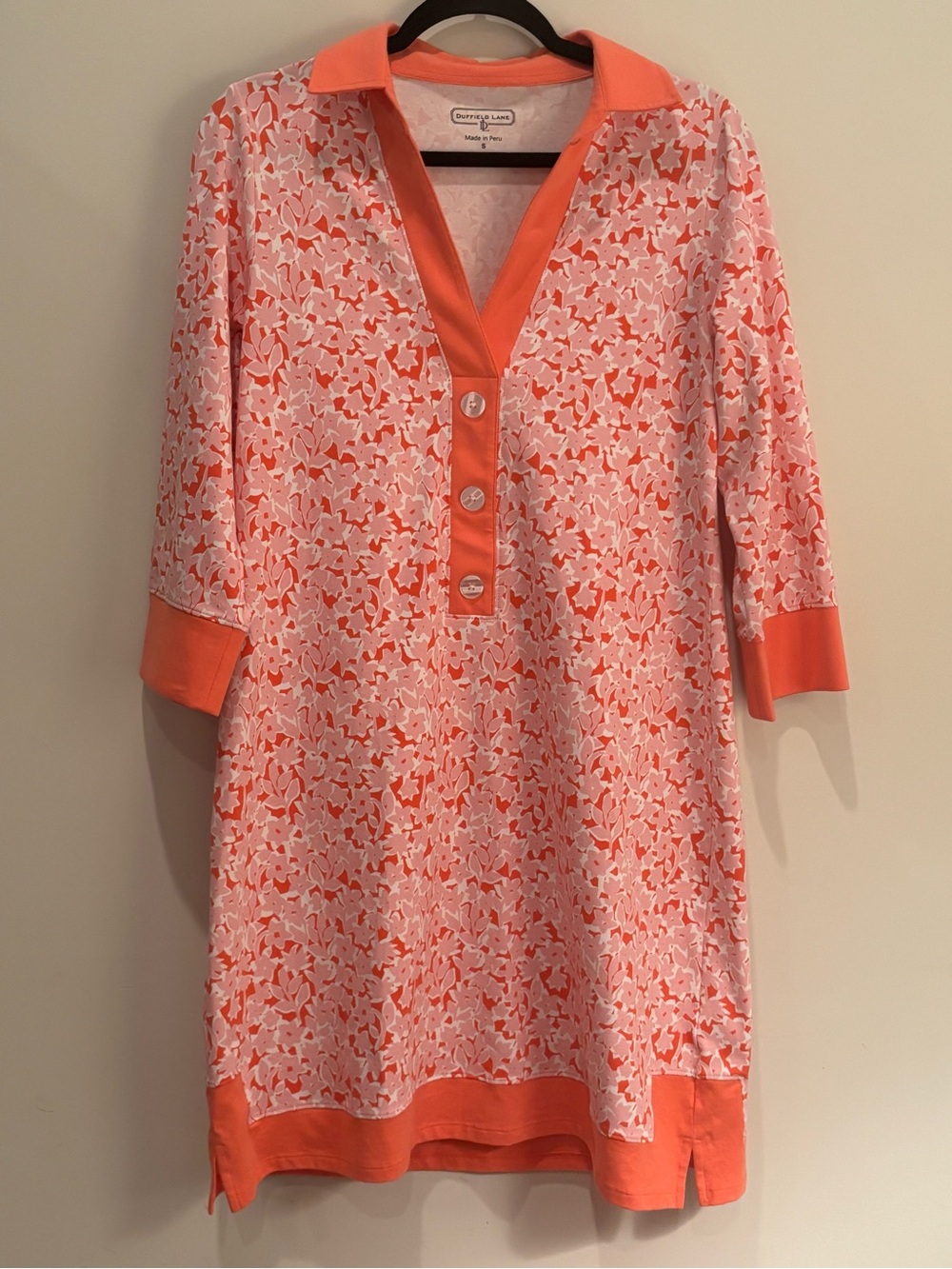 Duffield Lane Coral and White Long Sleeve Tunic Dress